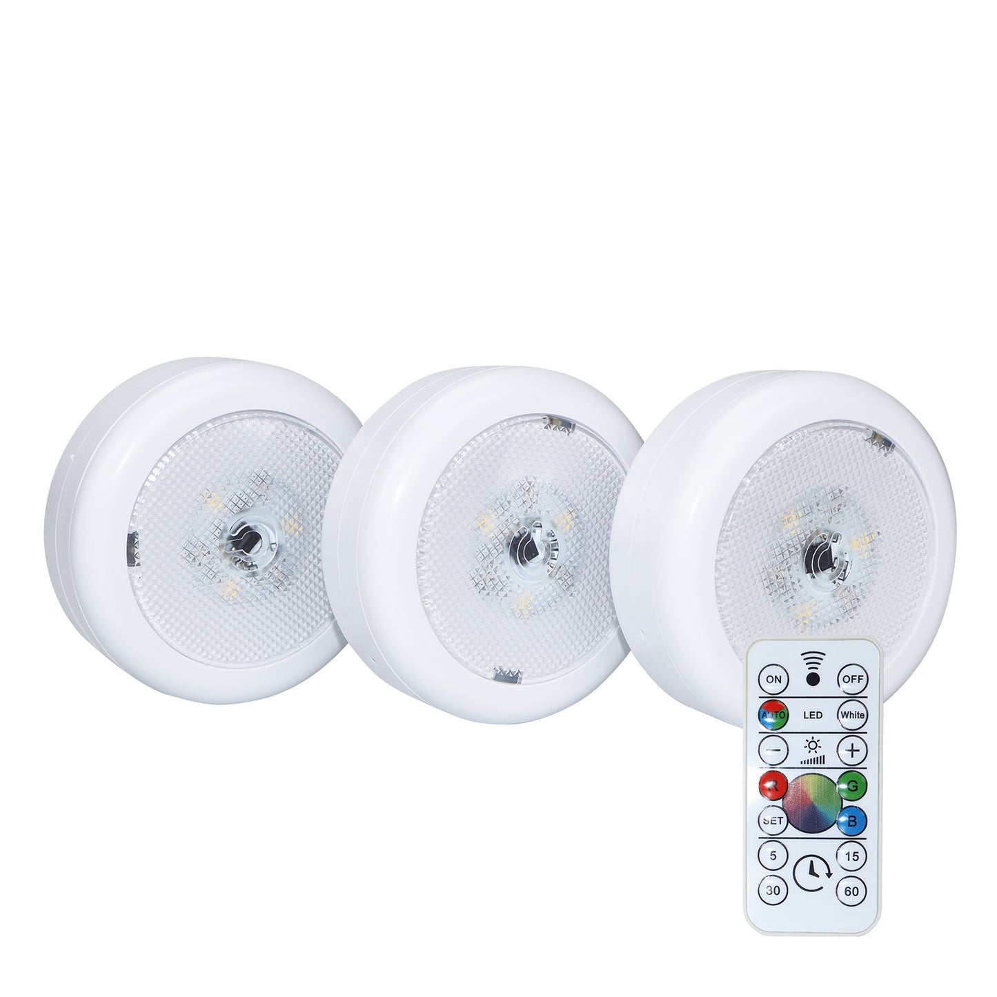 Battery Operated 3-Pack Puck Lights with Remote Control