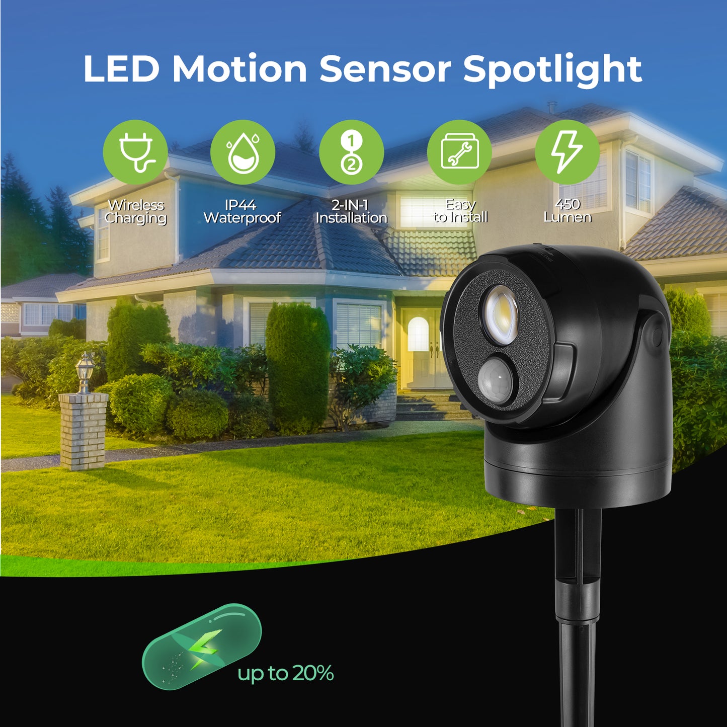 Battery Operated LED Motion Sensor Outdoor Spotlight