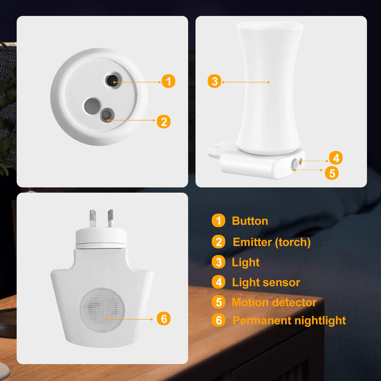 Rechargeable LED Night Light with Detachable Torch