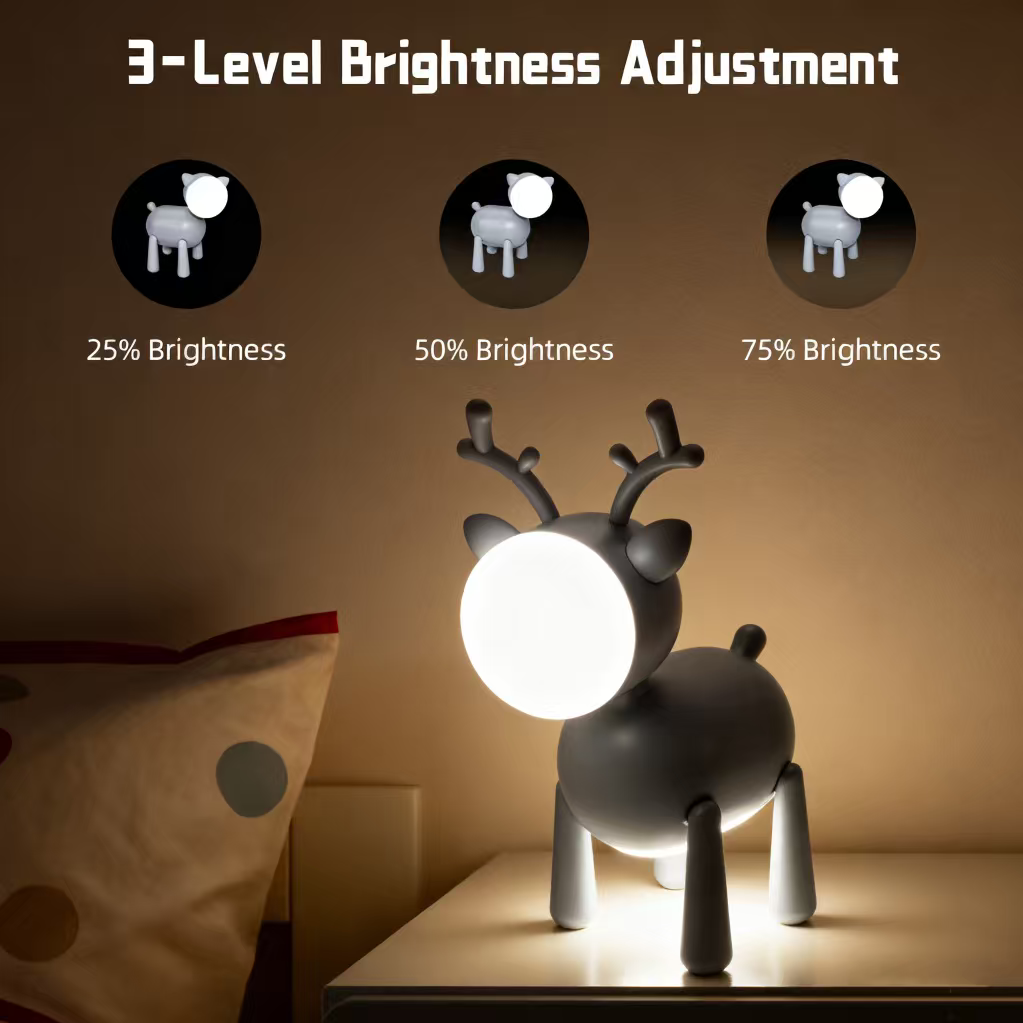 Reindeer LED Night Light – Touch Control, Rechargeable & Soft Glow for Kids Bedroom